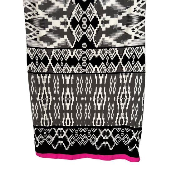 Eliza J Dress Size 8 Pink White Aztec Geometric Print Short Sleeve Sheath Lined - Picture 3 of 10